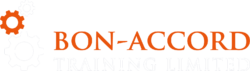 Bon Accord Training red and white logo in a transparent background